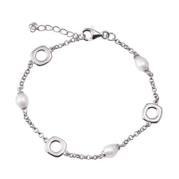 Silver 925 Rhodium Plated Square Mother of Pearl Adjustable Bracelet - STB00618 | Silver Palace Inc.