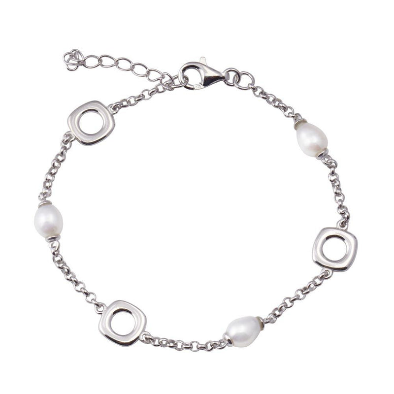 Rhodium Plated 925 Sterling Silver Square Mother of Pearl Adjustable Bracelet - STB00618 | Silver Palace Inc.