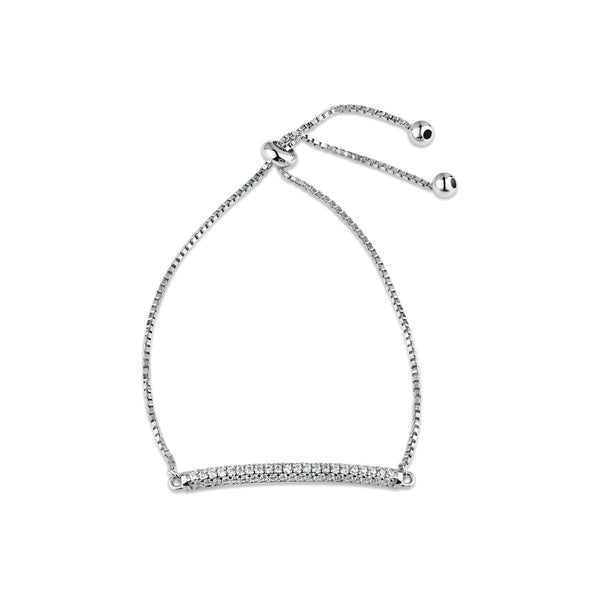 Rhodium Plated 925 Sterling Silver CZ Bar Adjustable Bracelet - STB00621 | Silver Palace Inc.