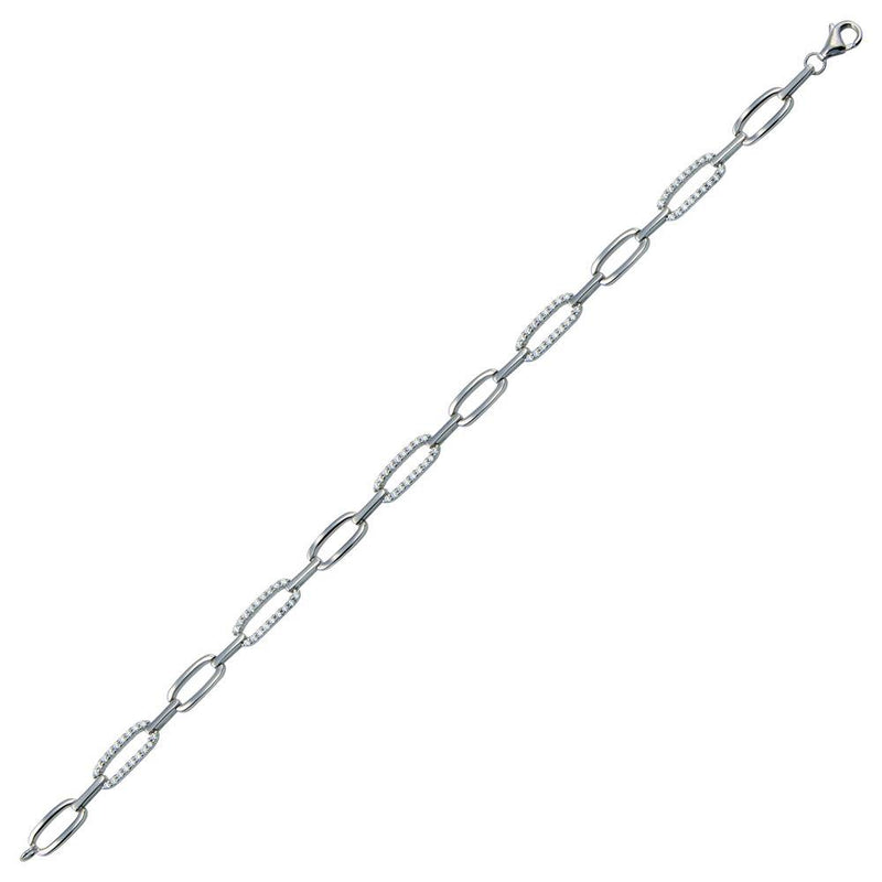 Silver 925 Rhodium Plated 4.5mm CZ Oval Link Tennis Bracelet - STB00602 | Silver Palace Inc.