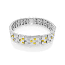 Men's Sterling Silver 925 Rhodium Plated Yellow and Clear CZ Domino Design Bracelet - STBM12Y | Silver Palace Inc.