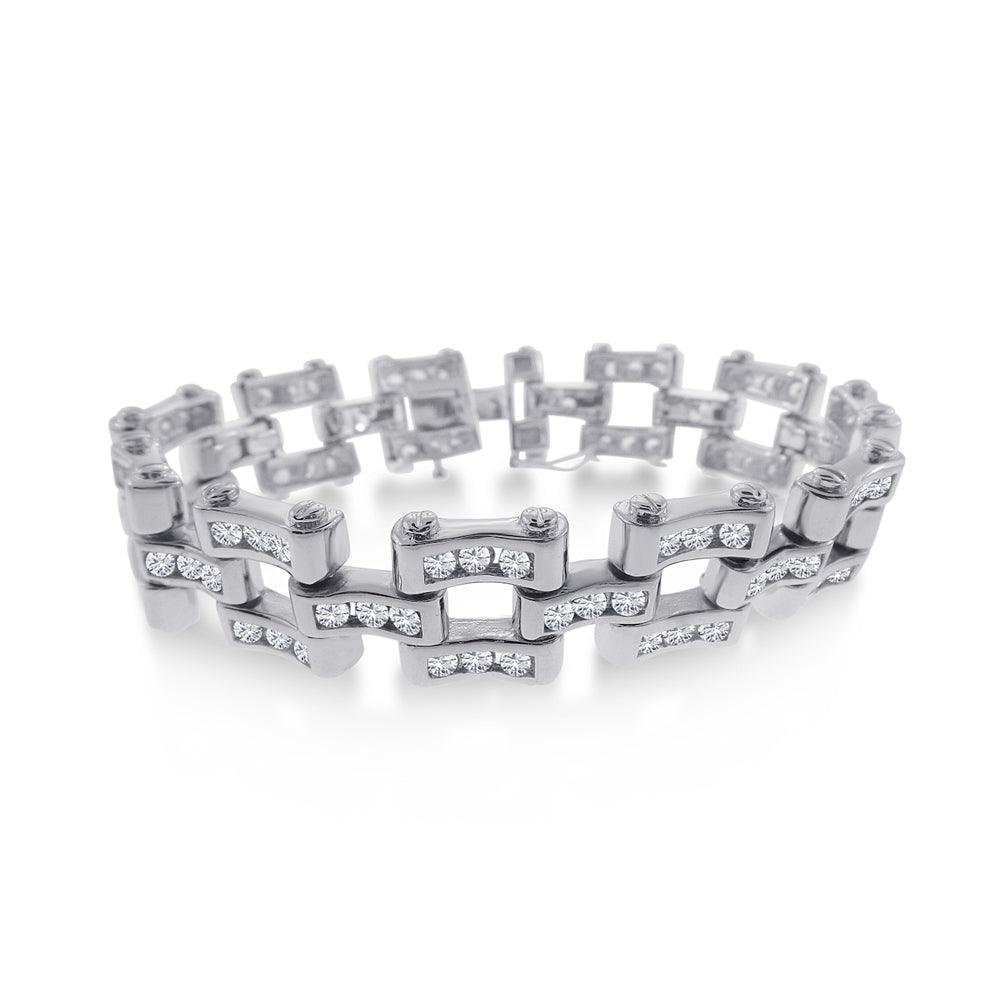RAOING Shave Chain Bracelet 21㎝ Rhodium Plated 925 Sterling Silver CZ Bike Chain Link Bracelet