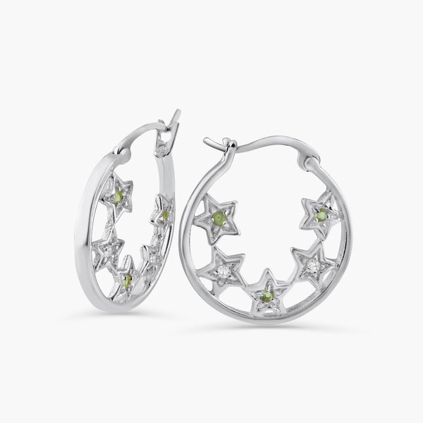 Silver 925 Rhodium Plated CZ Hoop Star Earrings - STE00025 | Silver Palace Inc.