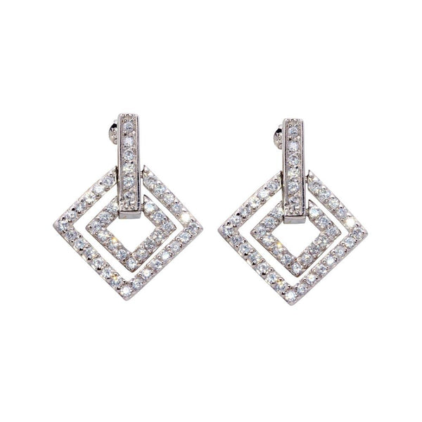 Silver 925 Rhodium Plated CZ Rectangular Stud Earrings - STE00028 | Silver Palace Inc.