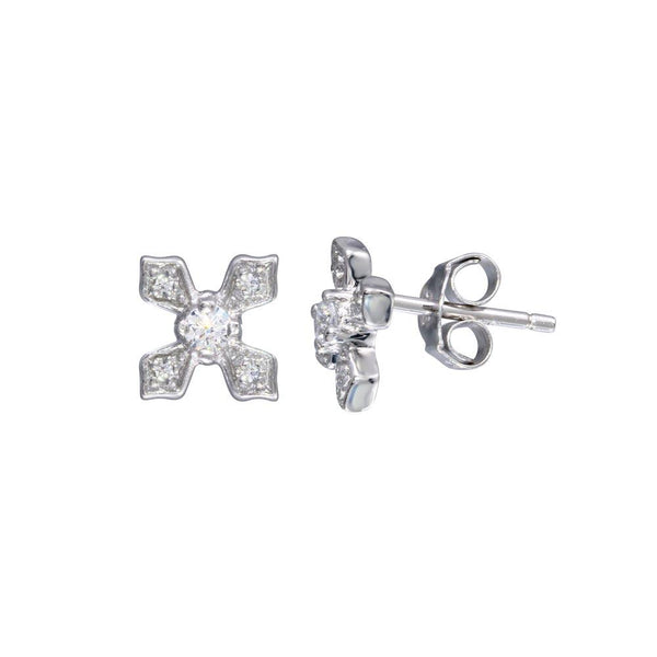 Silver 925 Rhodium Plated CZ Cross Stud Earrings - STE00043 | Silver Palace Inc.