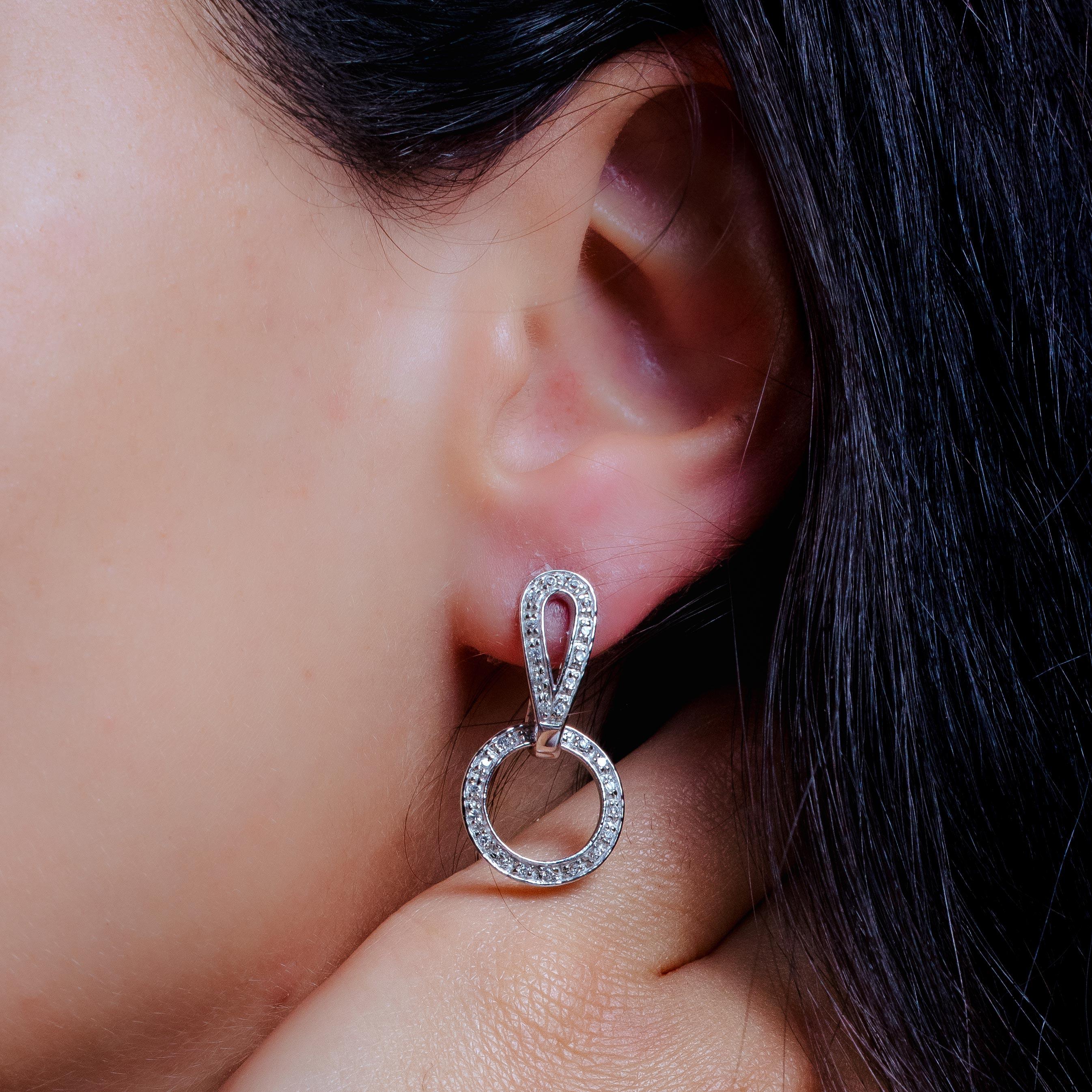 Pendientes colgantes redondos móviles de dos piezas con circonita cúbica rodiada en plata 925 - STE00099
