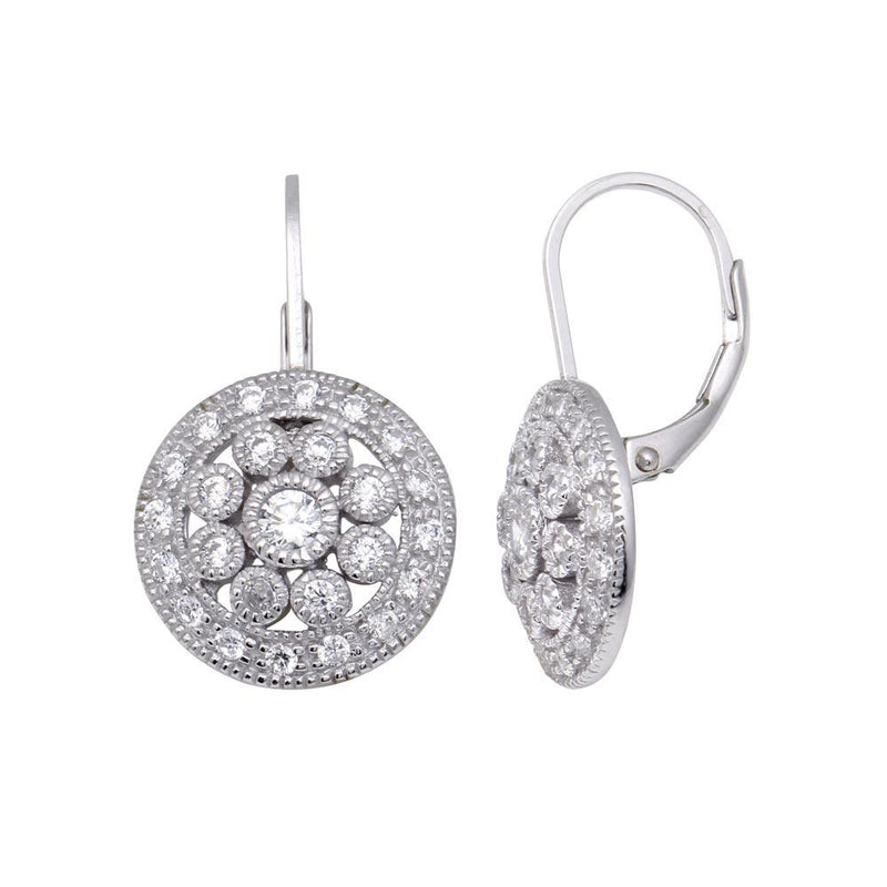 Silver 925 Rhodium Plated Round Cluster CZ Hook Earrings - STE00138 | Silver Palace Inc.