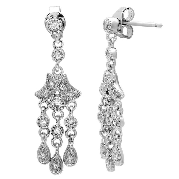 Closeout-Silver 925 Rhodium Plated Chandelier Hanging Earrings - STE00156 | Silver Palace Inc.