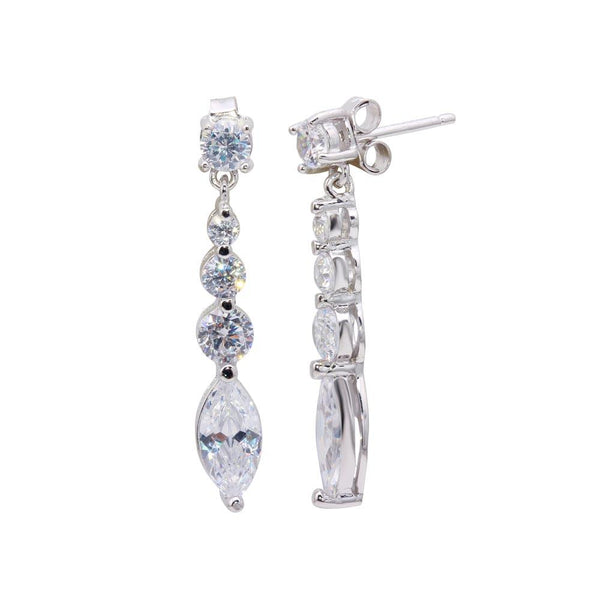 Silver 925 Rhodium Plated Circle Oval CZ Dangling Earrings - STE00213 | Silver Palace Inc.