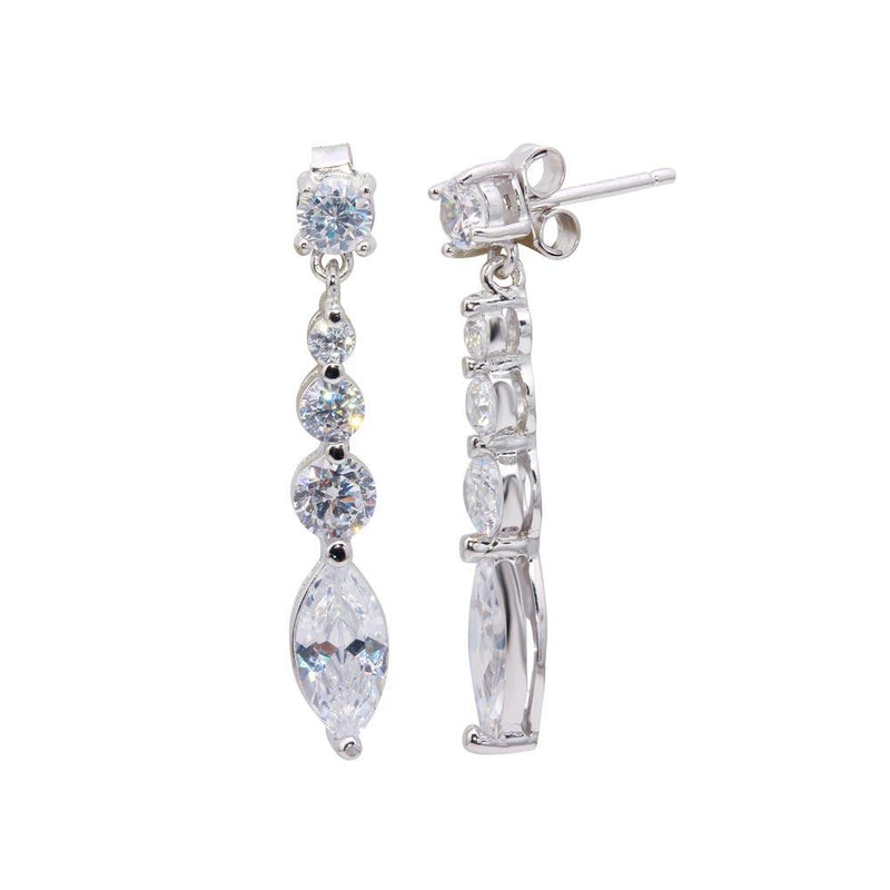 Silver 925 Rhodium Plated Circle Oval CZ Dangling Earrings - STE00213 | Silver Palace Inc.