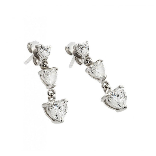 Silver 925 Rhodium Plated Heart CZ Dangling Earrings - STE00218 | Silver Palace Inc.
