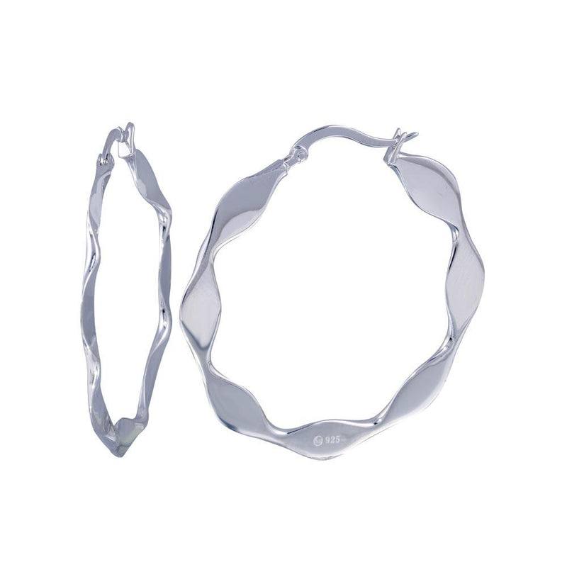Closeout-Silver 925 Rhodium Plated Wavy Circle Hoop Earrings - STE00225 | Silver Palace Inc.