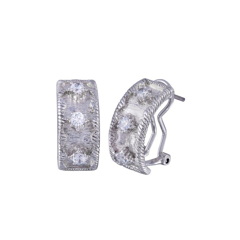 Silver 925 Rhodium Plated Three Round CZ Half Circle Stud Earrings - STE00239 | Silver Palace Inc.