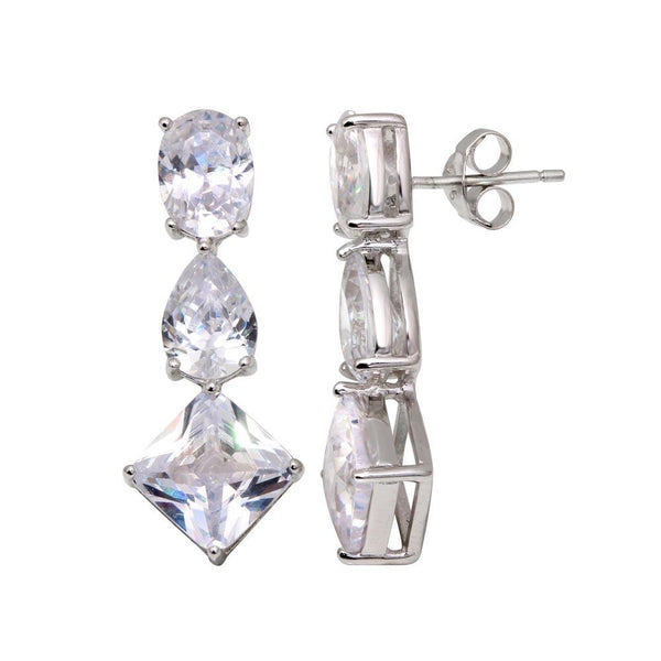 Silver 925 Rhodium Plated Three Graduated CZ Dangling Earrings - STE00250 | Silver Palace Inc.