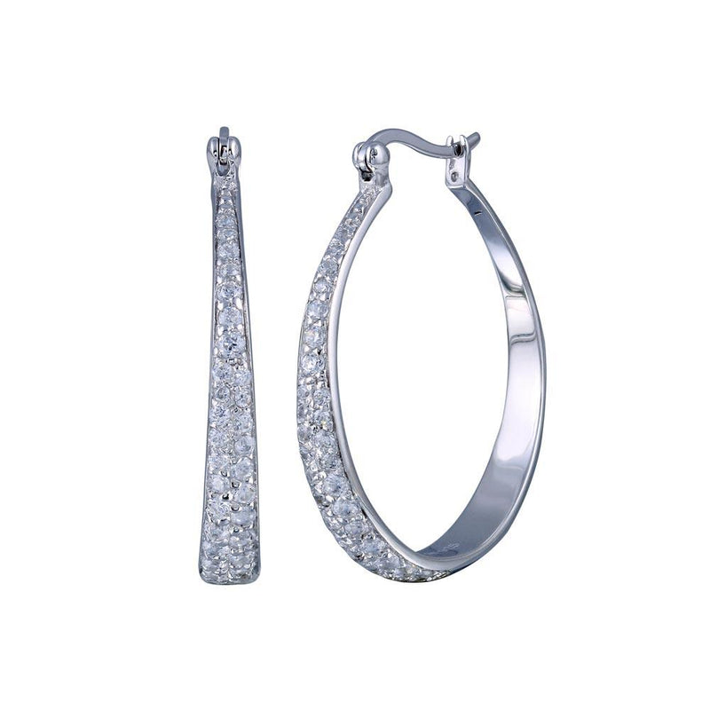 Silver 925 Rhodium Plated Round CZ Hoop Earrings - STE00253 | Silver Palace Inc.