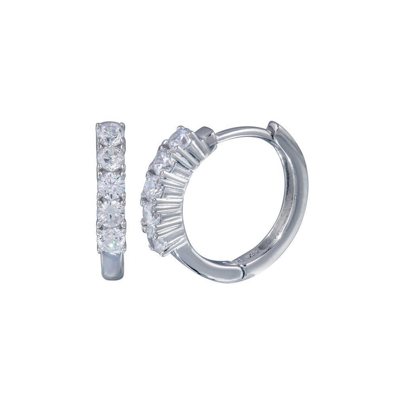 Silver 925 Rhodium Plated CZ huggie hoop Earrings - STE00279 | Silver Palace Inc.