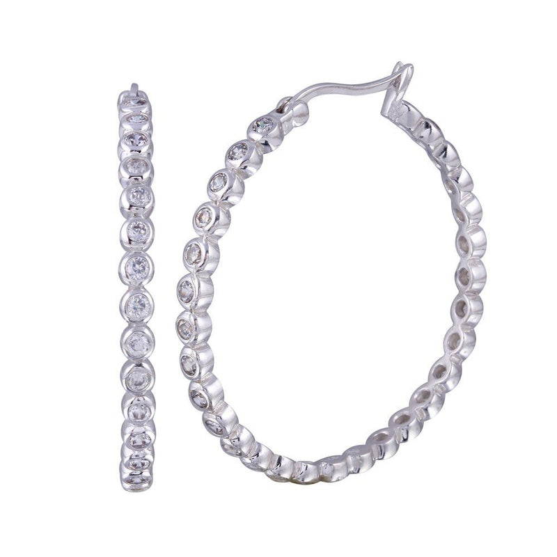 Silver 925 Rhodium Plated Round CZ Hoop Earrings - STE00294 | Silver Palace Inc.