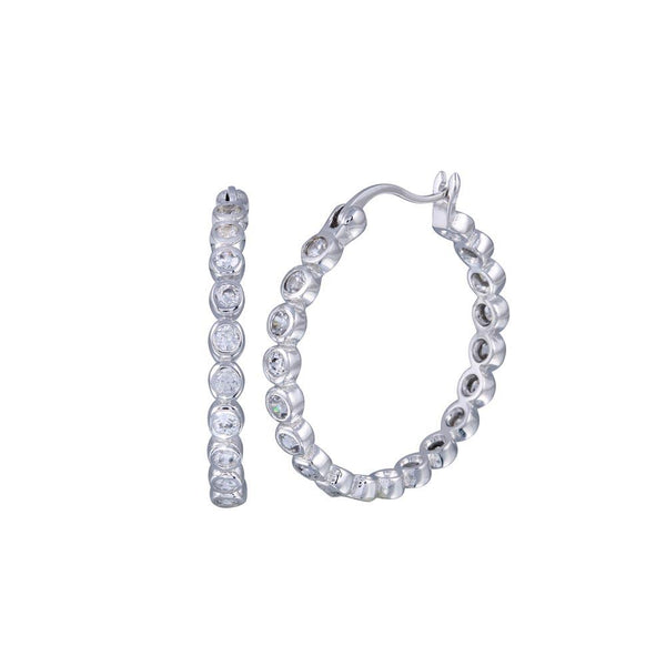 Silver 925 Rhodium Plated Round CZ Hoop Earrings - STE00295 | Silver Palace Inc.