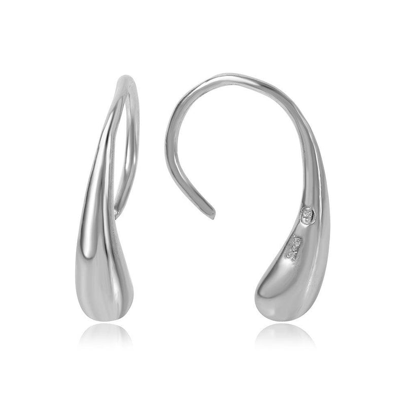 Silver 925 Rhodium Plated CZ Long Teardrop Hook Earrings - STE00301 | Silver Palace Inc.