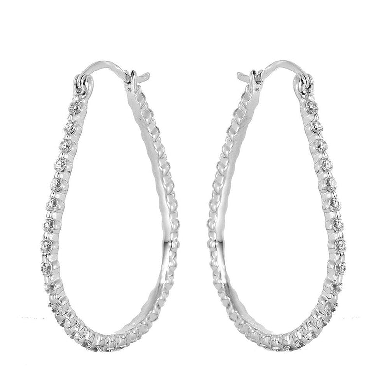 Silver 925 Rhodium Plated Open Drop Hoop Earrings - STE00308 | Silver Palace Inc.