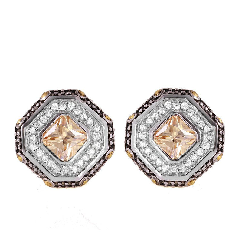 Silver 925 Rhodium Plated Champagne Cluster Earrings - STE00406CHP | Silver Palace Inc.
