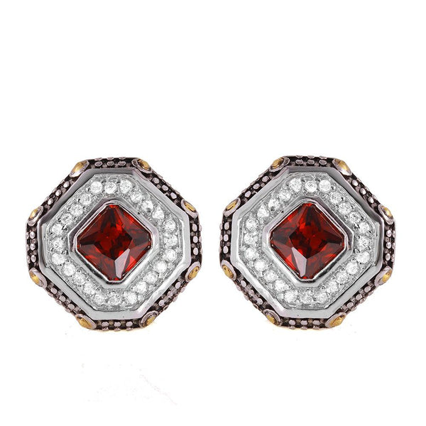 Silver 925 Rhodium Plated Red Cluster Earrings - STE00406RED | Silver Palace Inc.