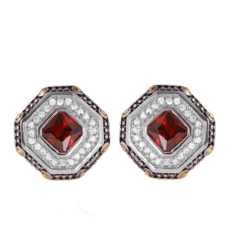 Silver 925 Rhodium Plated Red Cluster Earrings - STE00406RED | Silver Palace Inc.