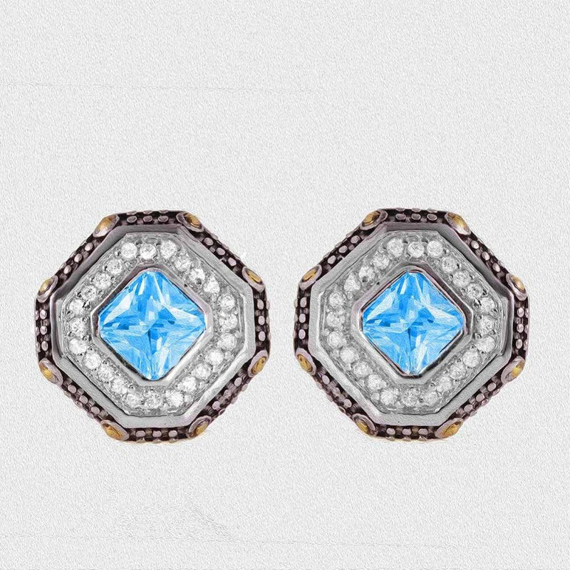 Silver 925 Rhodium Plated Blue Cluster Earrings - STE00406TOPAZ | Silver Palace Inc.