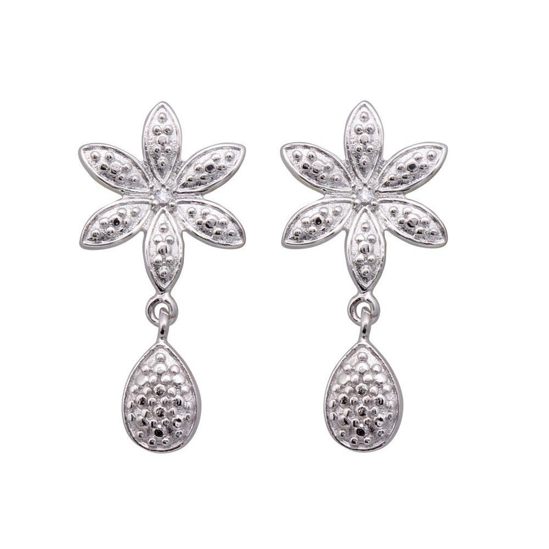 Silver 925 Rhodium Plated Round Oval Flower CZ Dangling Stud Earrings - STE00459 | Silver Palace Inc.
