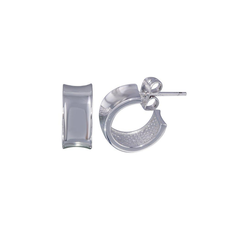 Silver 925 Rhodium Plated Concave huggie hoop Earrings - STE00469 | Silver Palace Inc.
