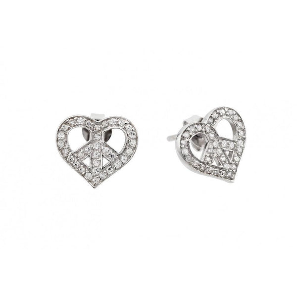 Closeout-Silver 925 Rhodium Plated Peace Heart CZ Stud Earrings - STE00506 | Silver Palace Inc.