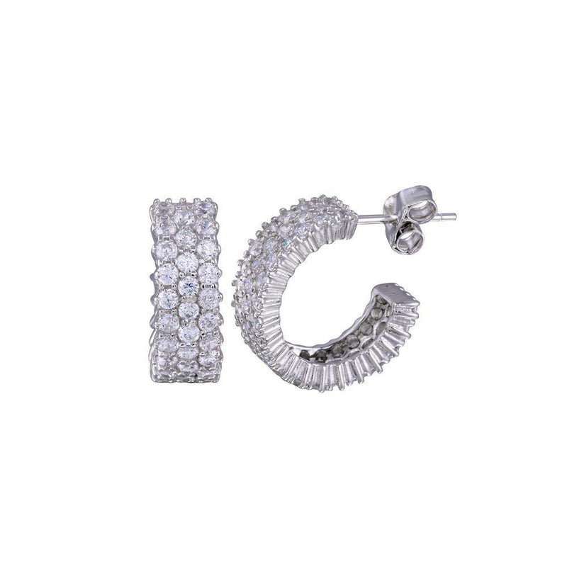 Silver 925 Rhodium Plated Pave CZ huggie hoop Earrings - STE00516CLR | Silver Palace Inc.