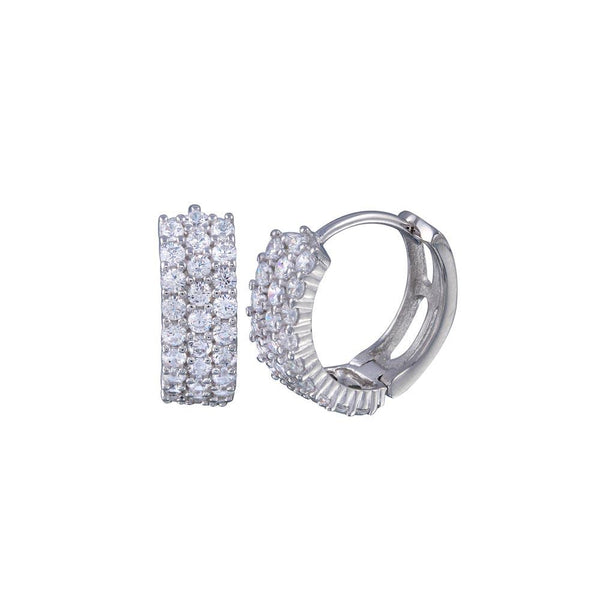Silver 925 Rhodium Plated Clear CZ Three huggie hoop Earrings - STE00570CLR | Silver Palace Inc.