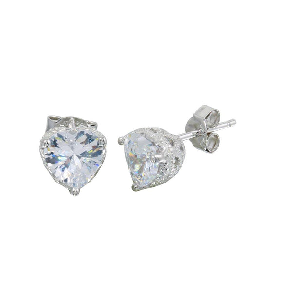 Silver 925 Rhodium Plated Heart CZ Stud Earrings - STE00577 | Silver Palace Inc.