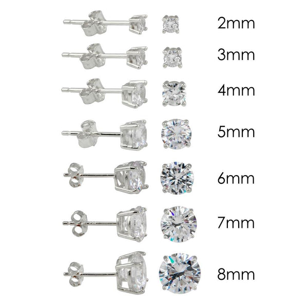 Silver 925 Rhodium Plated Round Basket Clear CZ Stud Earrings - STE00590CLR | Silver Palace Inc.