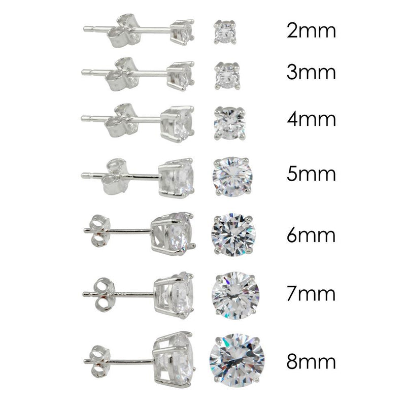 Rhodium Plated 925 Sterling Silver Round Basket Clear CZ Stud Earrings - STE00590CLR | Silver Palace Inc.