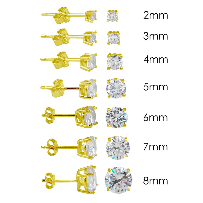 Silver 925 Gold Plated Round Basket Clear CZ Stud Earrings - STE00592GP | Silver Palace Inc.