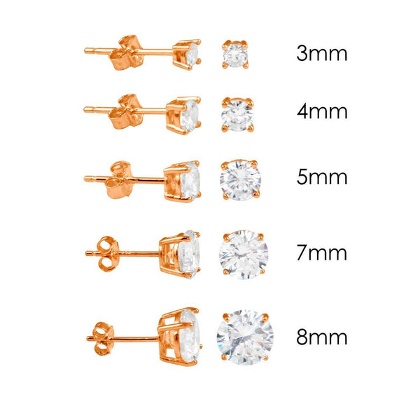 Silver 925 Rose Gold Plated Round Basket Clear CZ Stud Earrings - STE00593RGP | Silver Palace Inc.