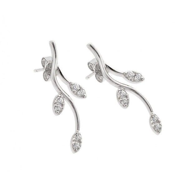 Silver 925 Rhodium Plate Curvy Tree Branch Marquis Clear CZ Stud Earrings - STE00630 | Silver Palace Inc.