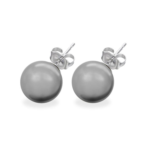 Silver 925 Rhodium Plated Gray Pearl CZ Stud Earrings - STE00639GRY | Silver Palace Inc.