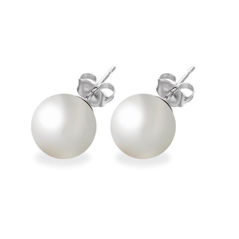 Silver 925 Rhodium Plated White Pearl CZ Stud Earrings - STE00639WHT | Silver Palace Inc.