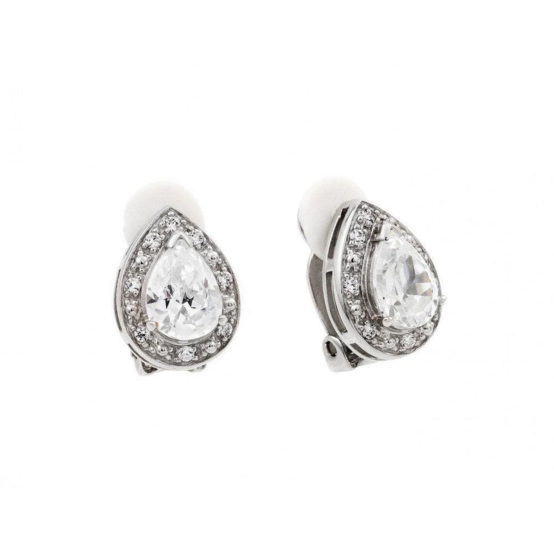 Silver 925 Rhodium Plated Teardrop Clear CZ Stud Earrings - STE00724 | Silver Palace Inc.