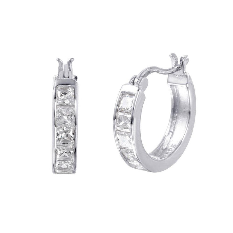 Silver 925 Rhodium Plated Hoop Square CZ Earrings - STE00732 | Silver Palace Inc.