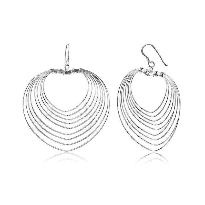Silver 925 Heart Wire Shaped Multi-lines Heart Shape Dangling Earrings - STE00787 | Silver Palace Inc.