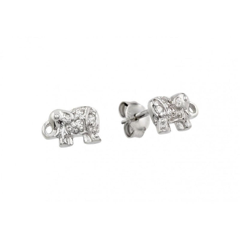 Silver 925 Rhodium Plated Elephant Clear CZ Stud Earrings - STE00906 | Silver Palace Inc.