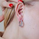 Pendientes de tuerca con circonita cúbica redonda y rectángulo azul y transparente chapados en rodio de plata 925 - STE00932