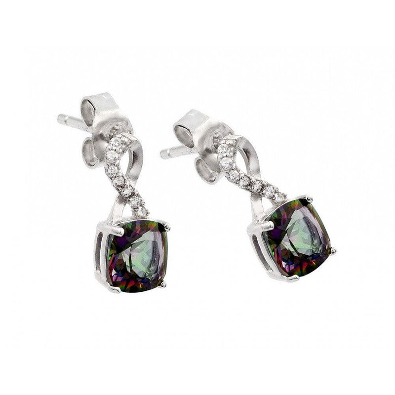 Silver 925 Rhodium Plated Synthetic Mystic Topaz Dangling Stud Earrings - STE00945 | Silver Palace Inc.