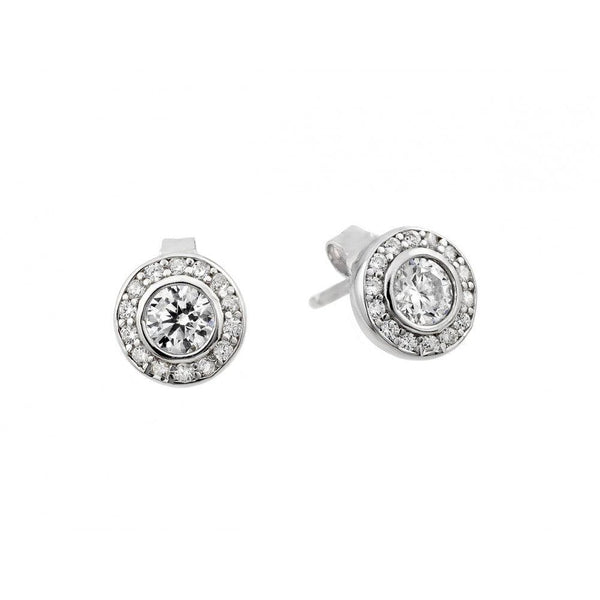 Silver 925 Rhodium Plated Round Clear CZ Stud Earrings - STE00965RH | Silver Palace Inc.