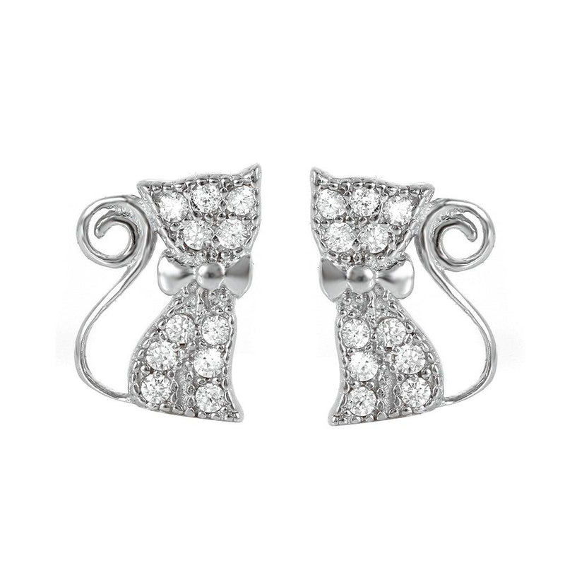 Silver 925 Rhodium Plated Bow Kitty Earrings - STE00966 | Silver Palace Inc.