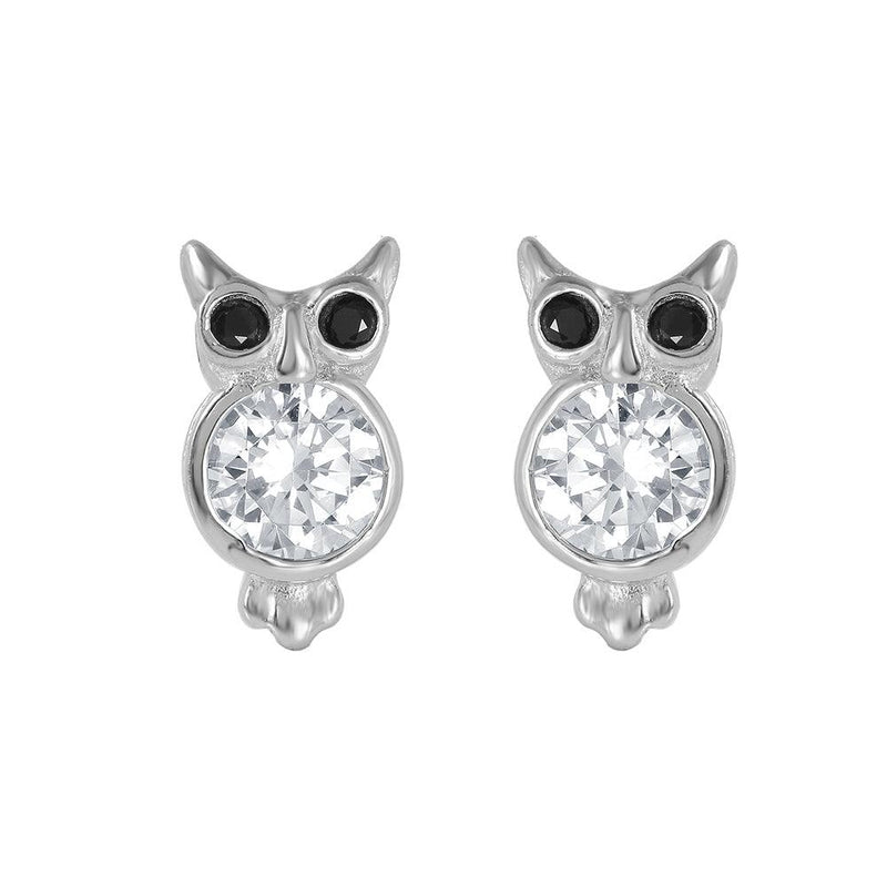 Silver 925 Rhodium Plated Owl Earrings - STE00968 | Silver Palace Inc.